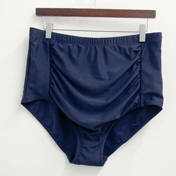 Avenue Navy High Rise Ruched Swim Briefs in UK 18
