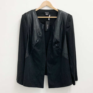 City Chic Black Round Neck Faux Leather Contrast Jacket UK 24