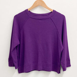 Gossypium Purple Organic Cotton Blend 3/4 Sleeve Boxy Yoga Sweatshirt UK 10