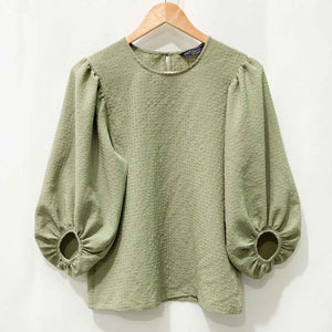 M&S Collection Khaki Green 3/4 Puff Sleeve Top UK 8