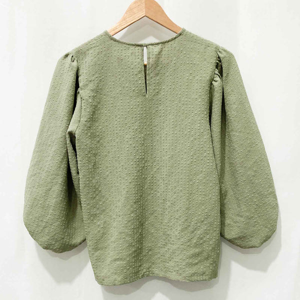 M&S Collection Khaki Green 3/4 Puff Sleeve Top UK 8