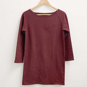 Gossypium Burgundy Organic Cotton 3/4 Sleeve Longline Yoga Sweatshirt UK 8