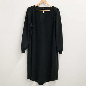 City Chic Black V-Neck Plain Long Sleeve Padded Shoulder Dress UK 20