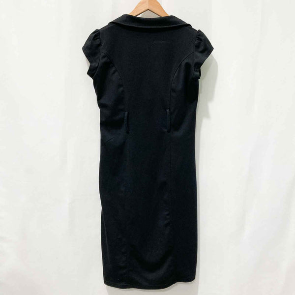Lindy Bop Black & Cream Cap Sleeve Collared Jersey Pencil Dress UK 14