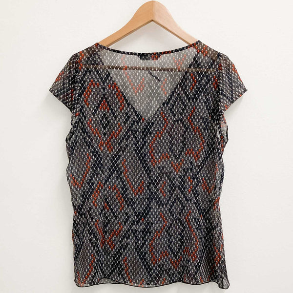 M&S Autograph Sheer Black and Red Geometric Cap Sleeve Top 14