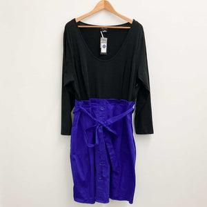 City Chic Black & Blue Fit & Flare Long Sleeve Dress UK 20