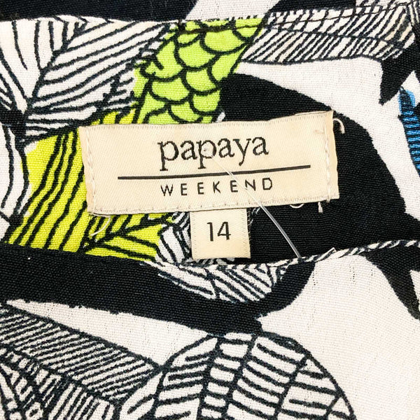 Papaya Black and White Tropical Short Sleeve Top UK14