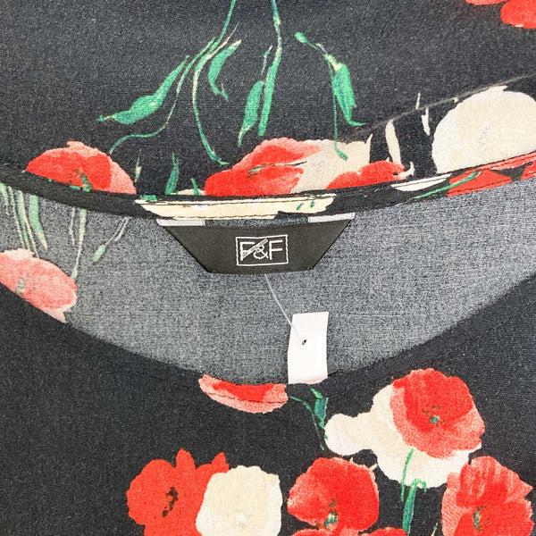 F&F Black Poppies Cap Sleeve Dress UK16