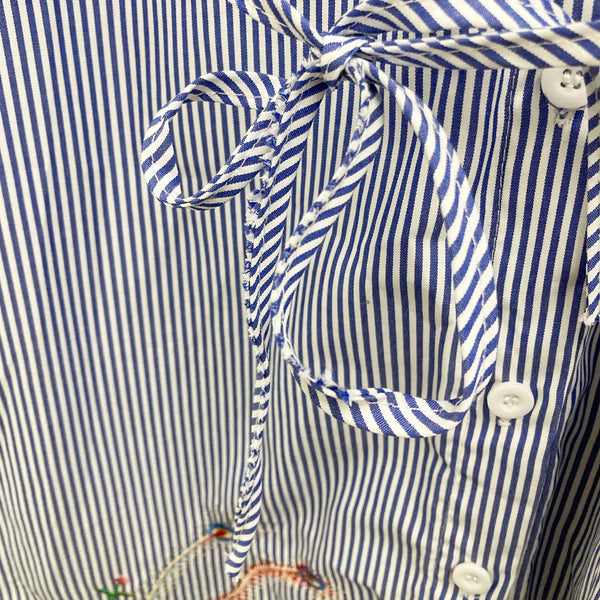 Flam mode Cobalt Blue Striped Long Button Through Shirt Dress S