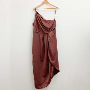 City Chic Pink One-Shoulder Faux Wrap Asymmetrical Hem Maxi Dress UK 16