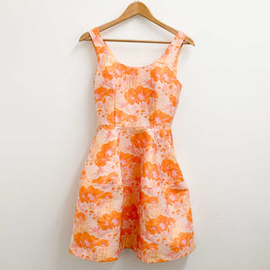 ASOS Orange Jacquard Floral Print Fit & Flare Short Sleeveless Dress UK 8