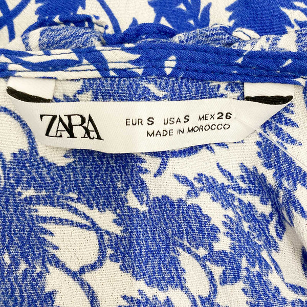 Zara Blue & White Cropped Lace Up Tank Top UK 8