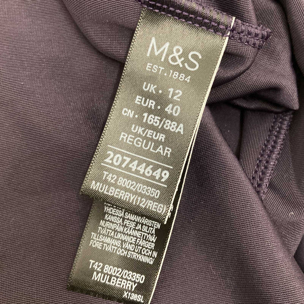 M&S Purple Crushed Velvet Flare Sleeve Dress UK 12