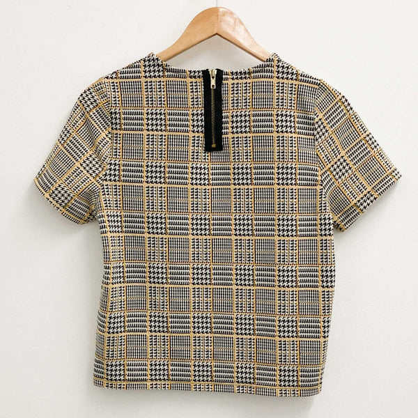 New Look Dogtooth Check Short Sleeve Woven Boxy Top UK 8