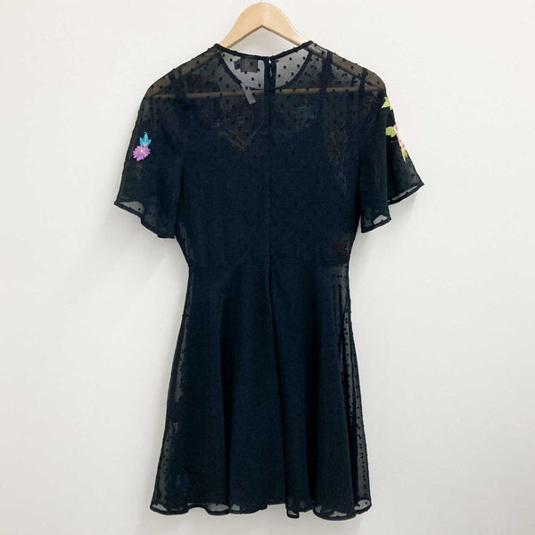 ASOS Black Floral Dragon Embroidery Overlay Dress UK 8