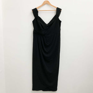 City Chic Black Off-Shoulder Faux Wrap Tulip Hem Dress UK 16