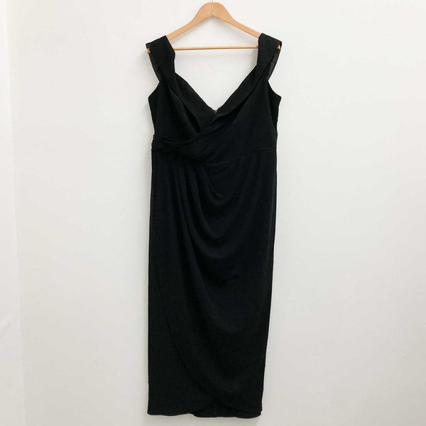 City Chic Black Off-Shoulder Faux Wrap Tulip Hem Dress UK 16