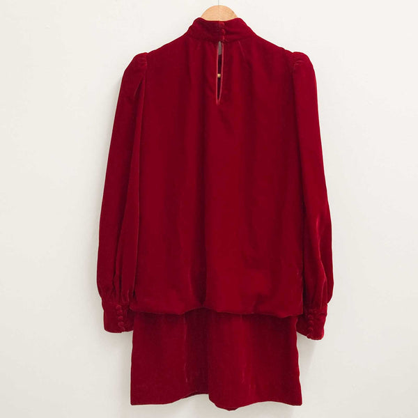 Marc Jacobs Red Velvet High Neck Long Sleeve Short Dress US 4 Fits UK 8