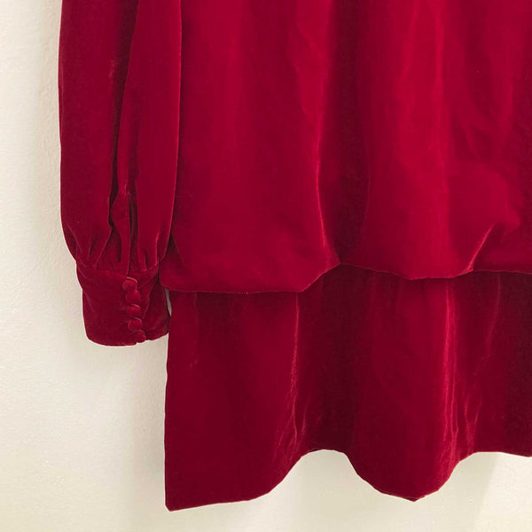 Marc Jacobs Red Velvet High Neck Long Sleeve Short Dress US 4 Fits UK 8