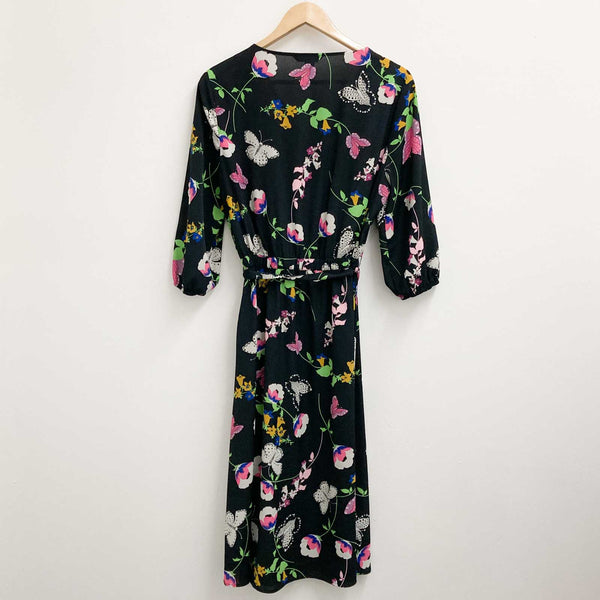 NEXT Black Floral Faux Wrap Dress UK14