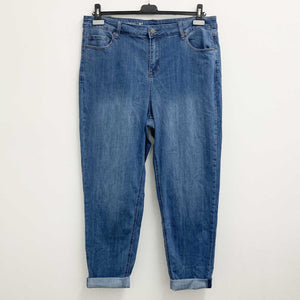 Avenue Blue Denim Rolled Cuff Girlfriend Jeans UK 16 Tall