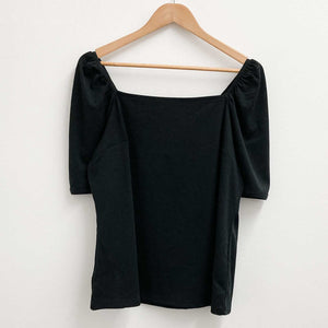 City Chic Black Ribbed Square Neck Elbow Sleeve Top UK 14