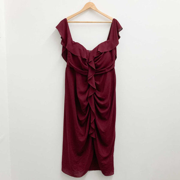 City Chic Burgundy Red Off-Shoulder Long Ruffle Dress UK 16