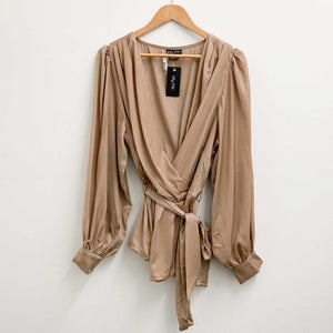 City Chic Taupe Opulent Wrap Top UK18