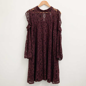 Simply Be Wine Berry Lace 3/4 Sleeve Cold Shoulder Shift Dress UK 24