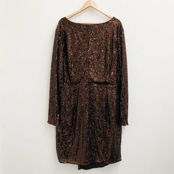 City Chic Bronze Sequin V-Neck Faux Wrap Long Sleeve Dress UK 24