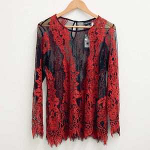 City Chic Scarlet Royal Lace Long Sleeve Top UK14