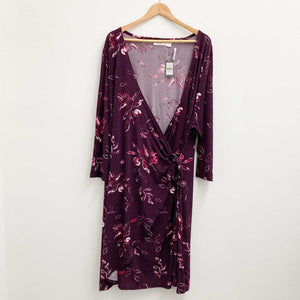 Avenue Purple Floral Print V-Neck Faux Wrap Soft Stretch Midi Dress UK 30/32