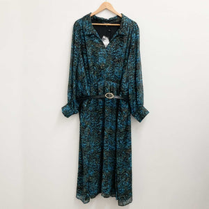 Arna York by City Chic Teal Delphi Print Belted Midi Dress UK 26/28