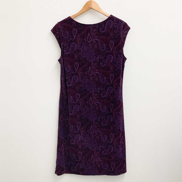 M&S Purple Paisley Velour Cap Sleeve Dress UK16