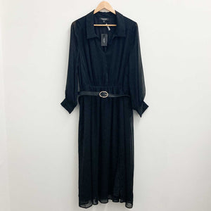 Arna York by City Chic Black Belted Long Sleeve Midi Dress UK 20