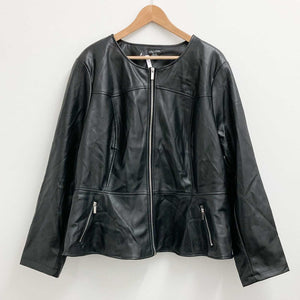 City Chic Black Collarless Faux Leather Jacket UK24