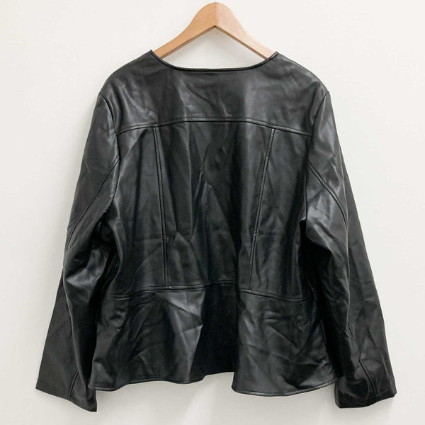 City Chic Black Collarless Faux Leather Jacket UK24