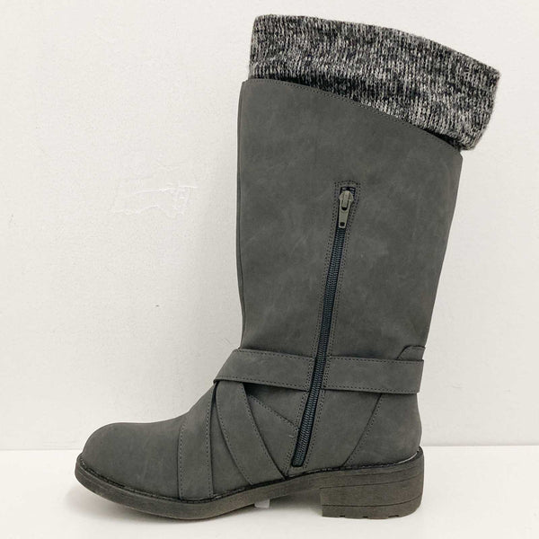 Rocket Dog Grey Faux Leather Knit Cuff Tall Boots UK 6