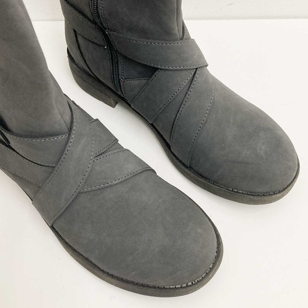 Rocket Dog Grey Faux Leather Knit Cuff Tall Boots UK 6