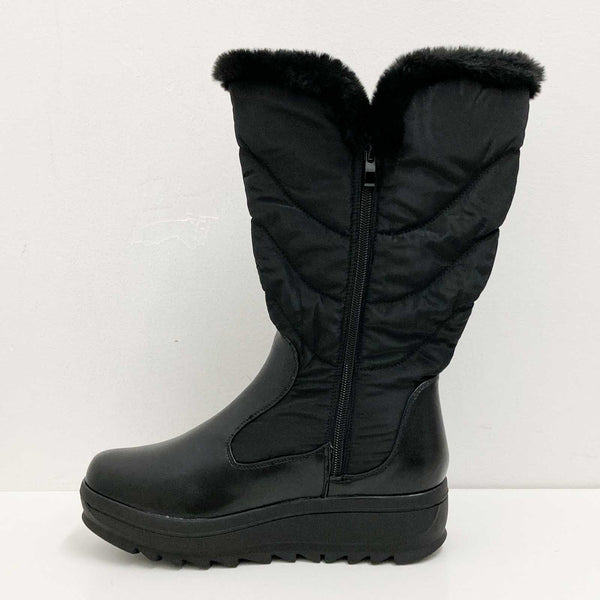 Cloudwalkers Black Quilted Faux Fur Trim Winter Boots UK 6.5