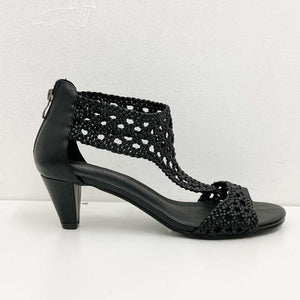 Cloudwalkers Black Faux Leather Braided Open Toe Heeled Sandals UK 6.5