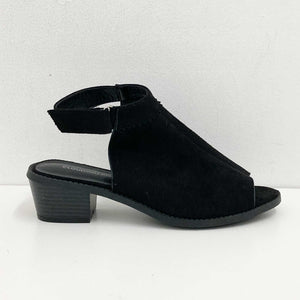Cloudwalkers Black Faux Suede Open Toe Stacked Heel Shoes UK 6