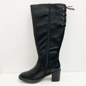 Cloudwalkers Black Faux Leather Tall Block Heel Boots UK 7
