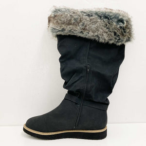 Cloudwalkers Black Faux Fur Trim Slouchy Tall Boots UK 10 