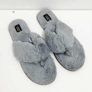 Evans Grey Faux Fur Slip On Open Toe Slippers M Extra Wide