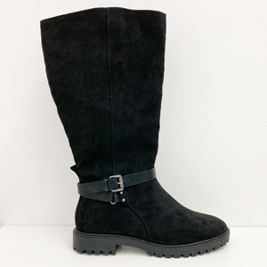Evans Black Faux Suede Tall Boots UK 9 Extra Wide