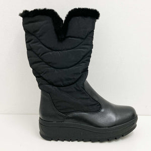 Cloudwalkers Black Faux Fur Trim Quilted Winter Boots UK 5