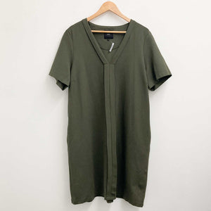 Next Olive Green Plain V-Neck Short Sleeve Shift Dress UK 22