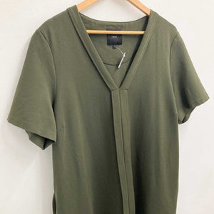 Next Olive Green Plain V-Neck Short Sleeve Shift Dress UK 22