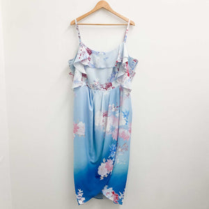 City Chic Blue & Pink Floral Print Cold Shoulder Midi Dress UK 22